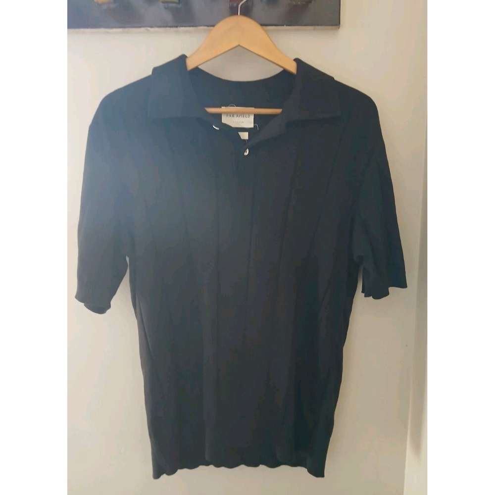 Far Afield Jacobs Knit Polo Shirt Size 4 XL Black Organic Preppy Old Money